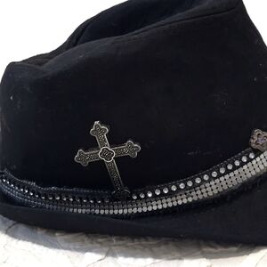 Black Fedora with Cross and Rhinestones Granule Brand One Size Conception.com